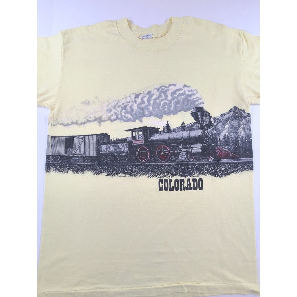 VTG 1987‎ Richardson Colorado Steam Train T Shirt Mens Large Yellow Heavyweight